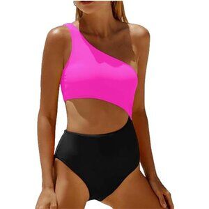 NEW Yonique One Piece Bathing Suit One Shoulder Cutout Monokini Women's M